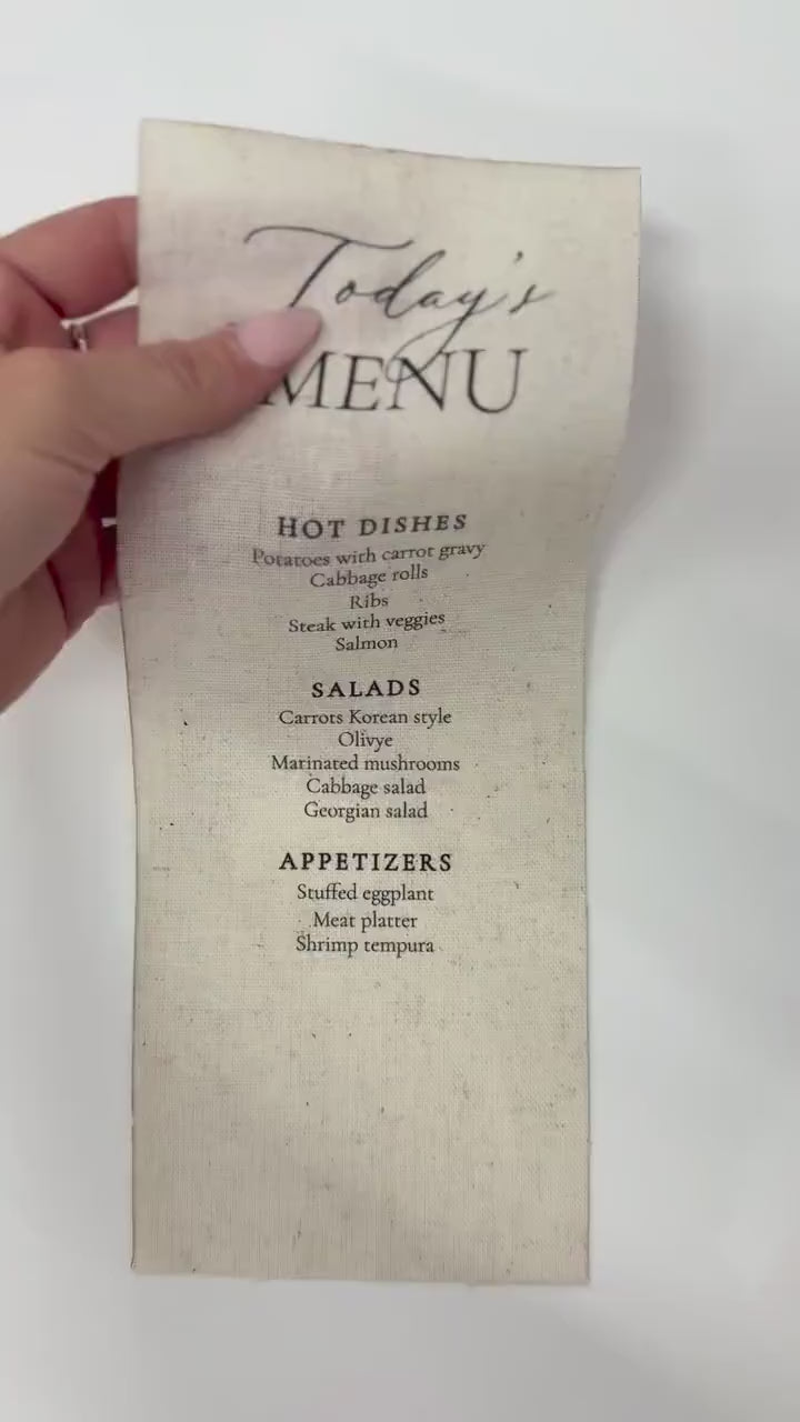 Linen Wedding Menu | Custom Fabric Menu | Wedding Reception Menu | Luxury Table Setting | Linen Wedding Decor