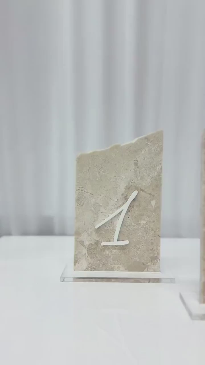 3D Marble Stone Table Numbers | Wedding Unique Signage | Custom Layered Decor | Table Numbers | Tablescape Decor | Travertine Looking