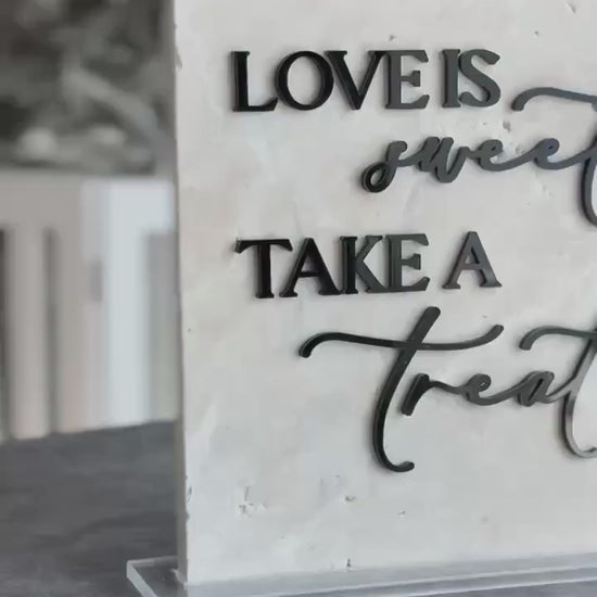 Marble 3D Love Is Sweet Take a Treat Sign | Wedding Dessert Table Sign | Modern Wedding Decor | Favor Sign | Gold Mirror Acrylic