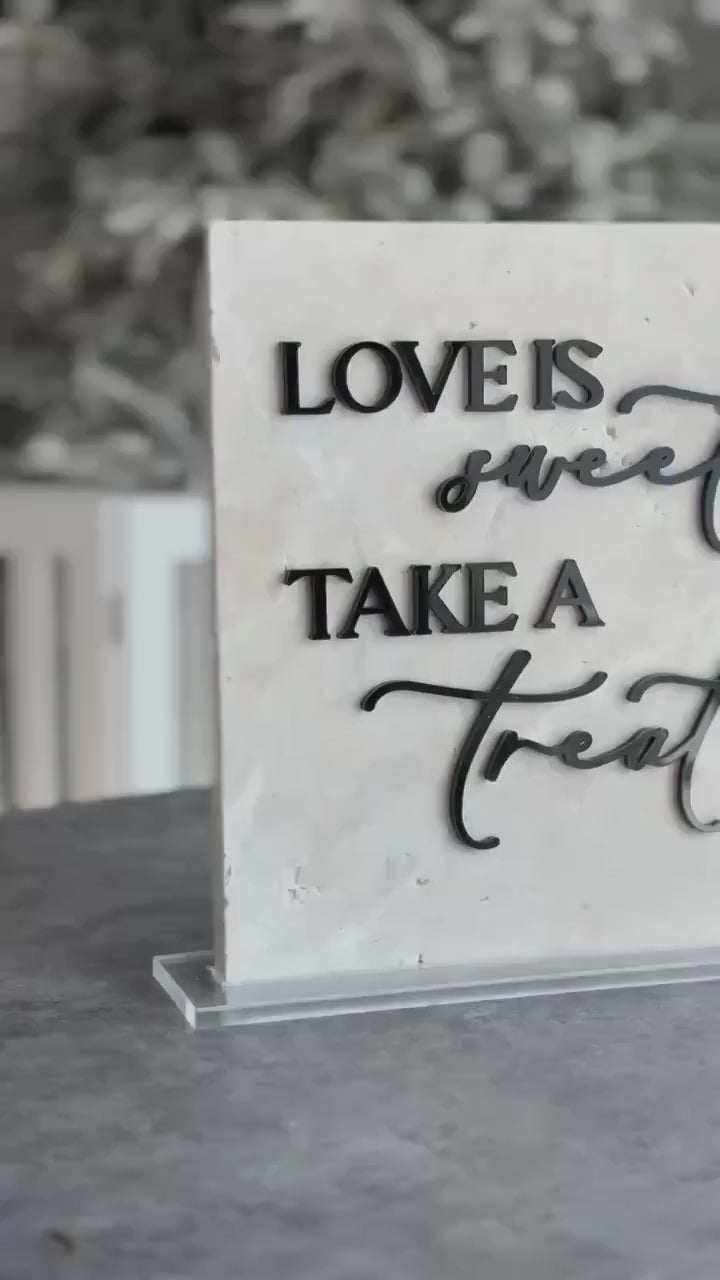 Marble 3D Love Is Sweet Take a Treat Sign | Wedding Dessert Table Sign | Modern Wedding Decor | Favor Sign | Gold Mirror Acrylic