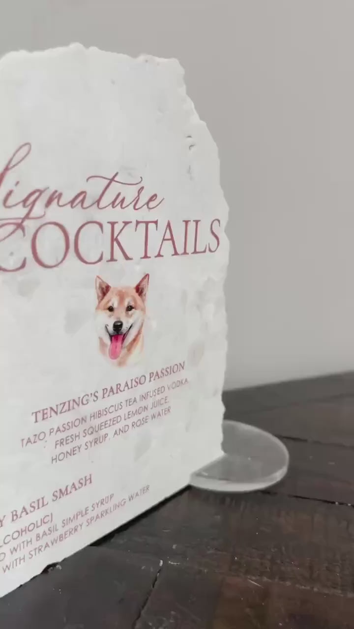 Marble Stone Bar Sign | Wedding Unique Signage | Menu sign | Drink Sign | Bar Sign | Signature Drinks | Dog Pet Portrait Sign