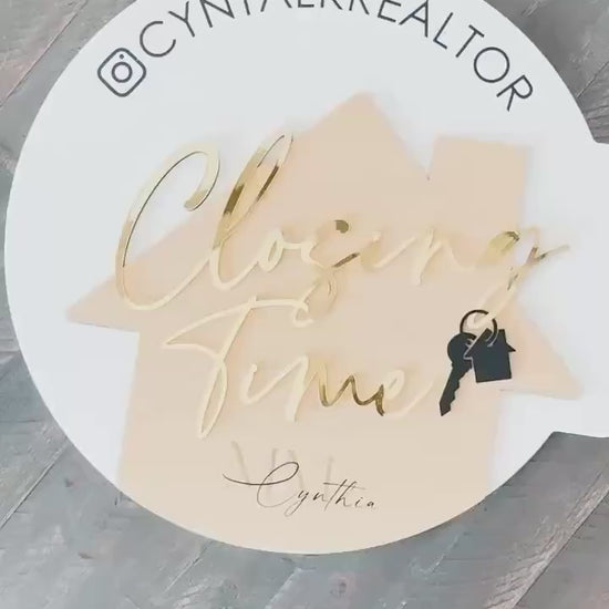 Personalized Realtor Key with Logo | Closing Time Realty | House Sold Acrylic and Wood Sign | Closing Prop | Realtor Gift Sold Sign