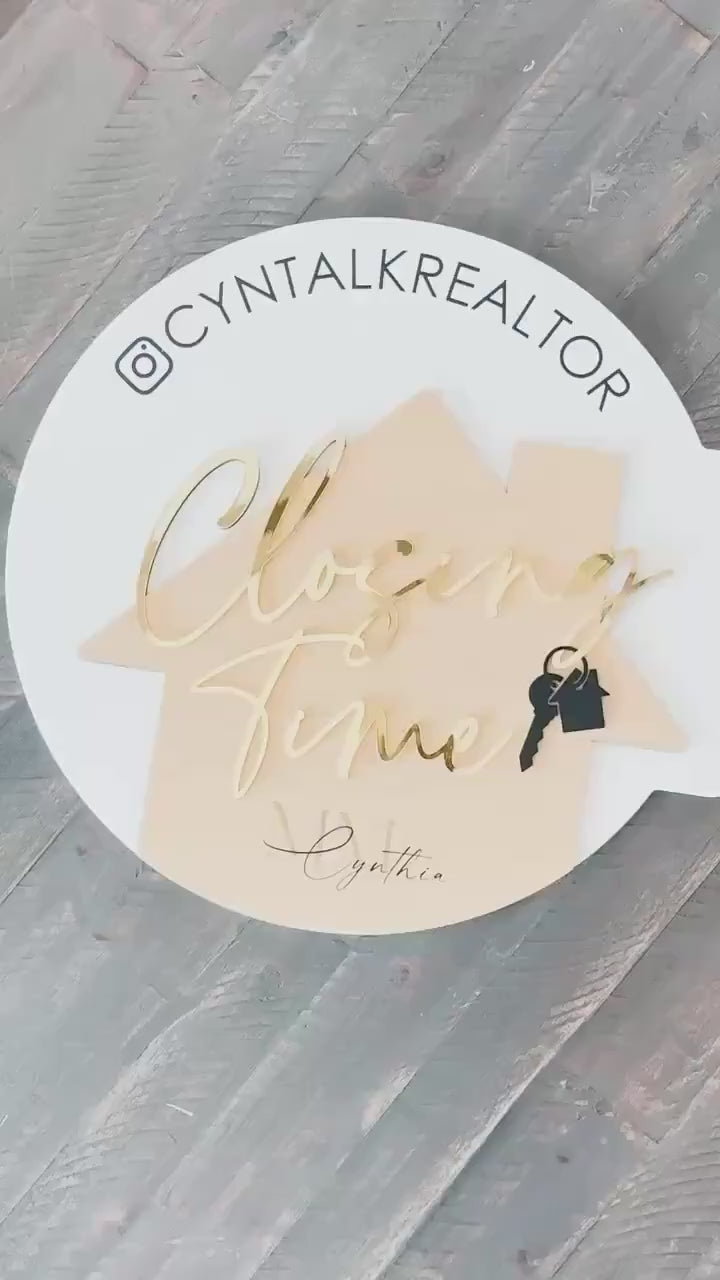 Personalized Realtor Key with Logo | Closing Time Realty | House Sold Acrylic and Wood Sign | Closing Prop | Realtor Gift Sold Sign