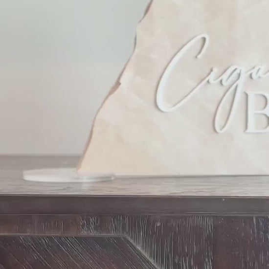 Marble Stone 3D Cigar Bar Sign | Wedding Sign | Modern Wedding Decor | Favor | Party Tabletop Signs | Gold Mirror | Cigar Bar Sign