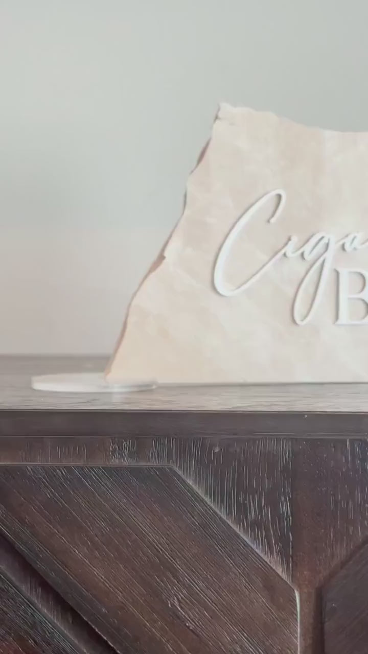 Marble Stone 3D Cigar Bar Sign | Wedding Sign | Modern Wedding Decor | Favor | Party Tabletop Signs | Gold Mirror | Cigar Bar Sign