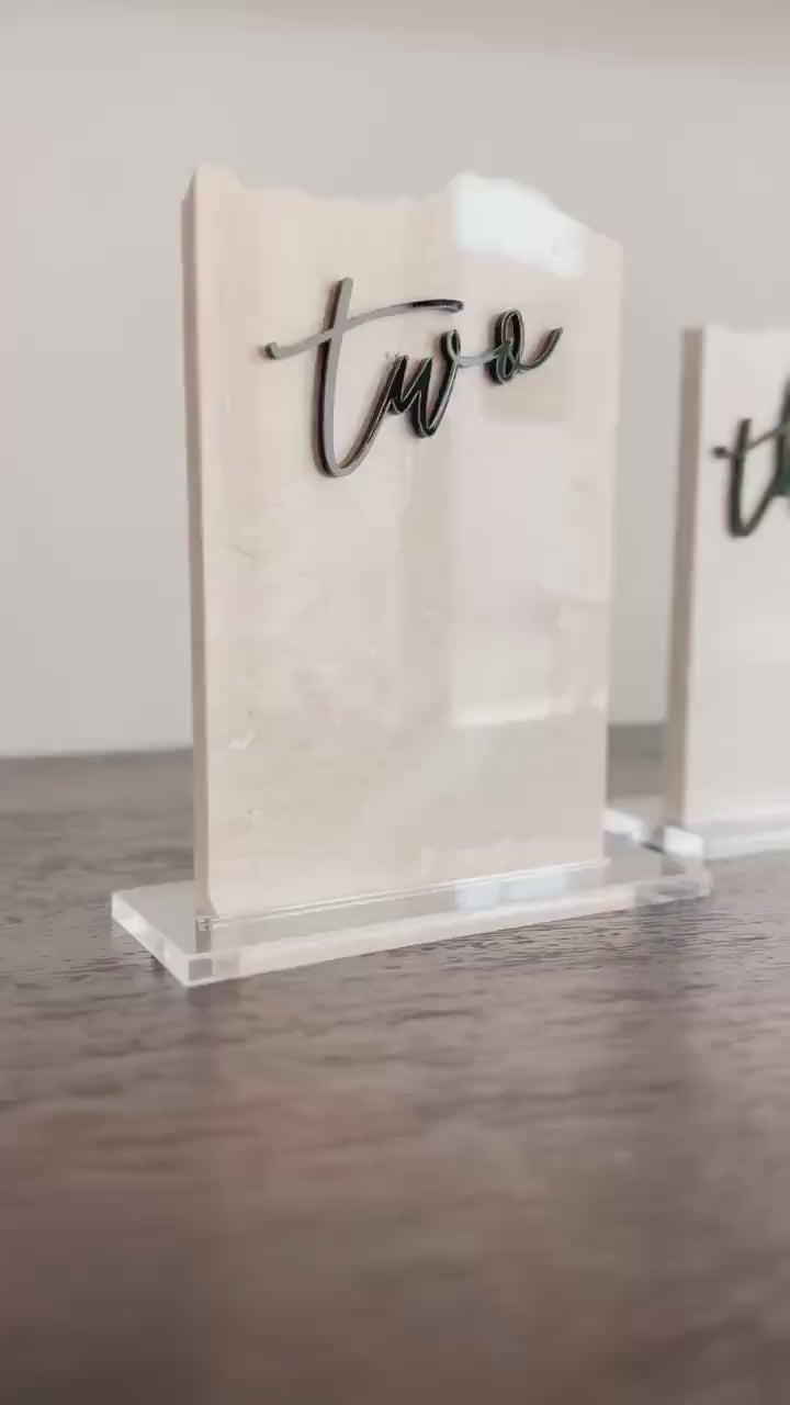 3D Marble Stone Table Numbers | Wedding Unique Signage | Custom Layered Decor | Table Numbers | Tablescape Decor | Travertine Looking