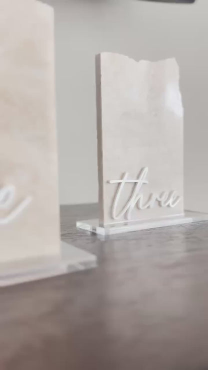3D Marble Stone Table Numbers | Wedding Unique Signage | Custom Layered Decor | Table Numbers | Tablescape Decor | Travertine Looking