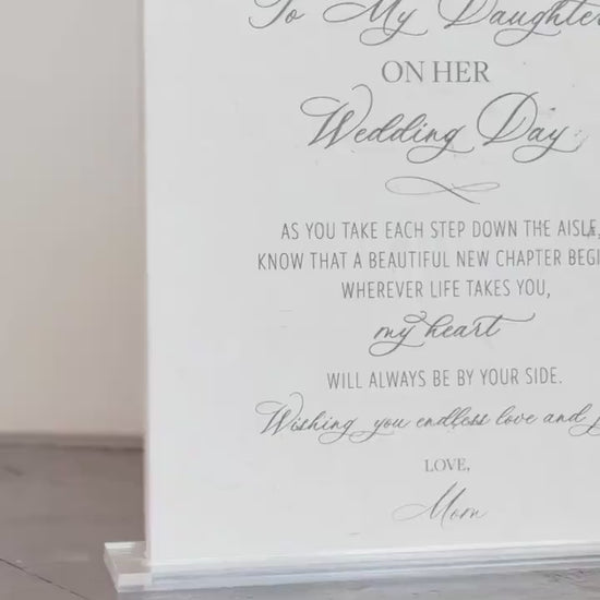 To My Daughter on Her Wedding Day Marble Sign – 8x8 Gift from Mom with Acrylic Stand | Elegant Wedding Keepsake by Luxe Lines Designs