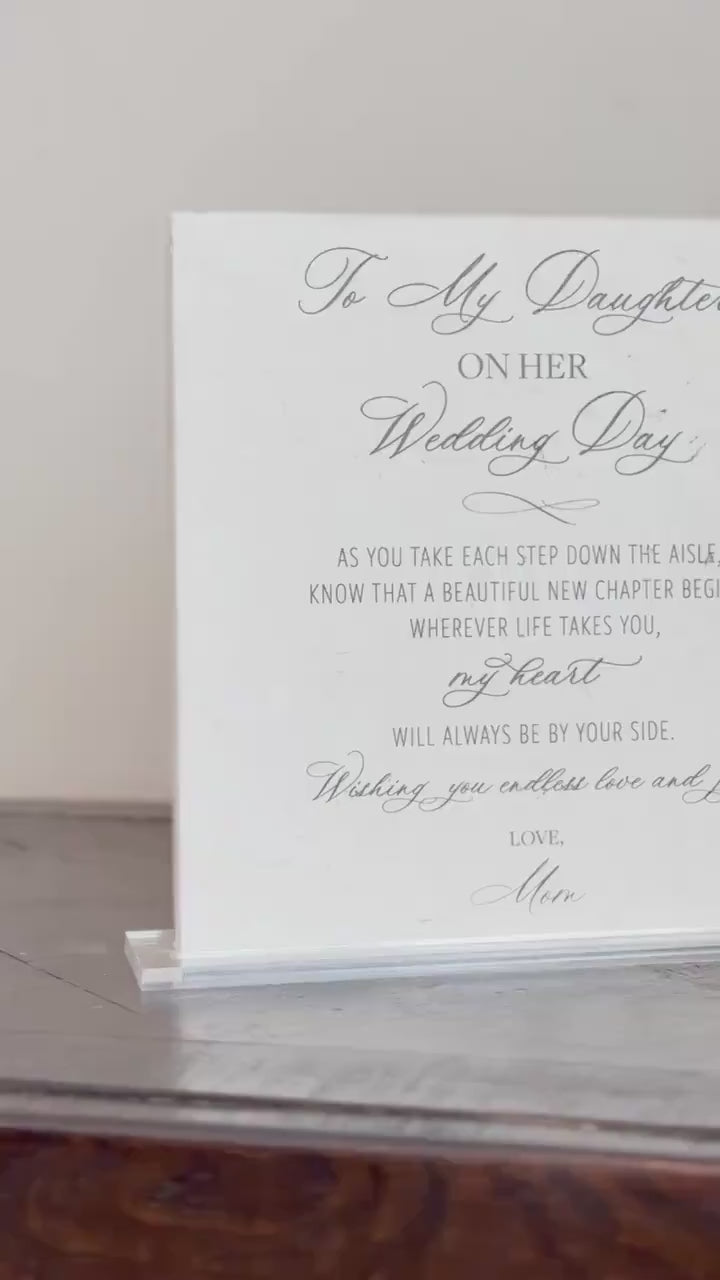 To My Daughter on Her Wedding Day Marble Sign – 8x8 Gift from Mom with Acrylic Stand | Elegant Wedding Keepsake by Luxe Lines Designs
