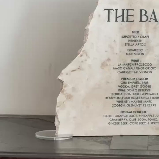 Luxury Marble Stone Bar Sign – Natural Edge Menu Sign | Wedding Bar Menu | Custom UV Print Drink | Real Marble Stone Decor by Luxe Lines
