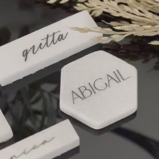 Mable Stone Acrylic Place Card Settings - Hexagon , Stone place names,  Wedding place names, wedding place card settings