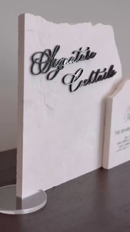 3D Marble Stone Bar Sign: Unique Wedding Drink Menu