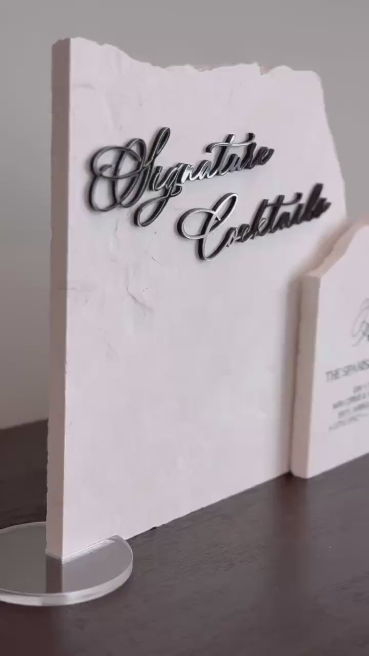 3D Marble Stone Bar Sign: Unique Wedding Drink Menu