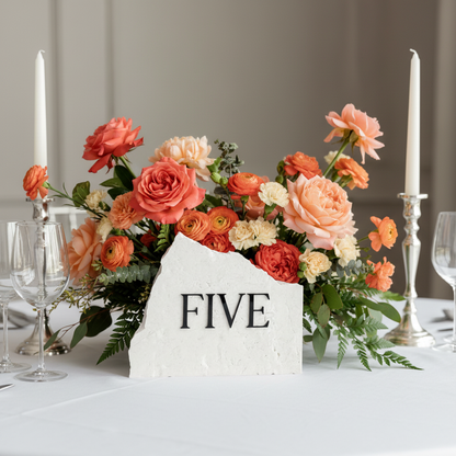 Table Number with Coral and Peach Flowers