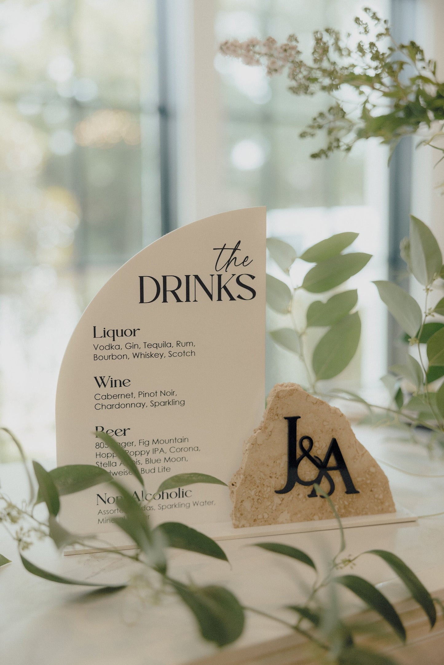 Acrylic Stone Signature Drinks Sign | Layered Menu | Wedding Menu | Table Numbers with Menu | Birthday Menu Table | Travertine Stone
