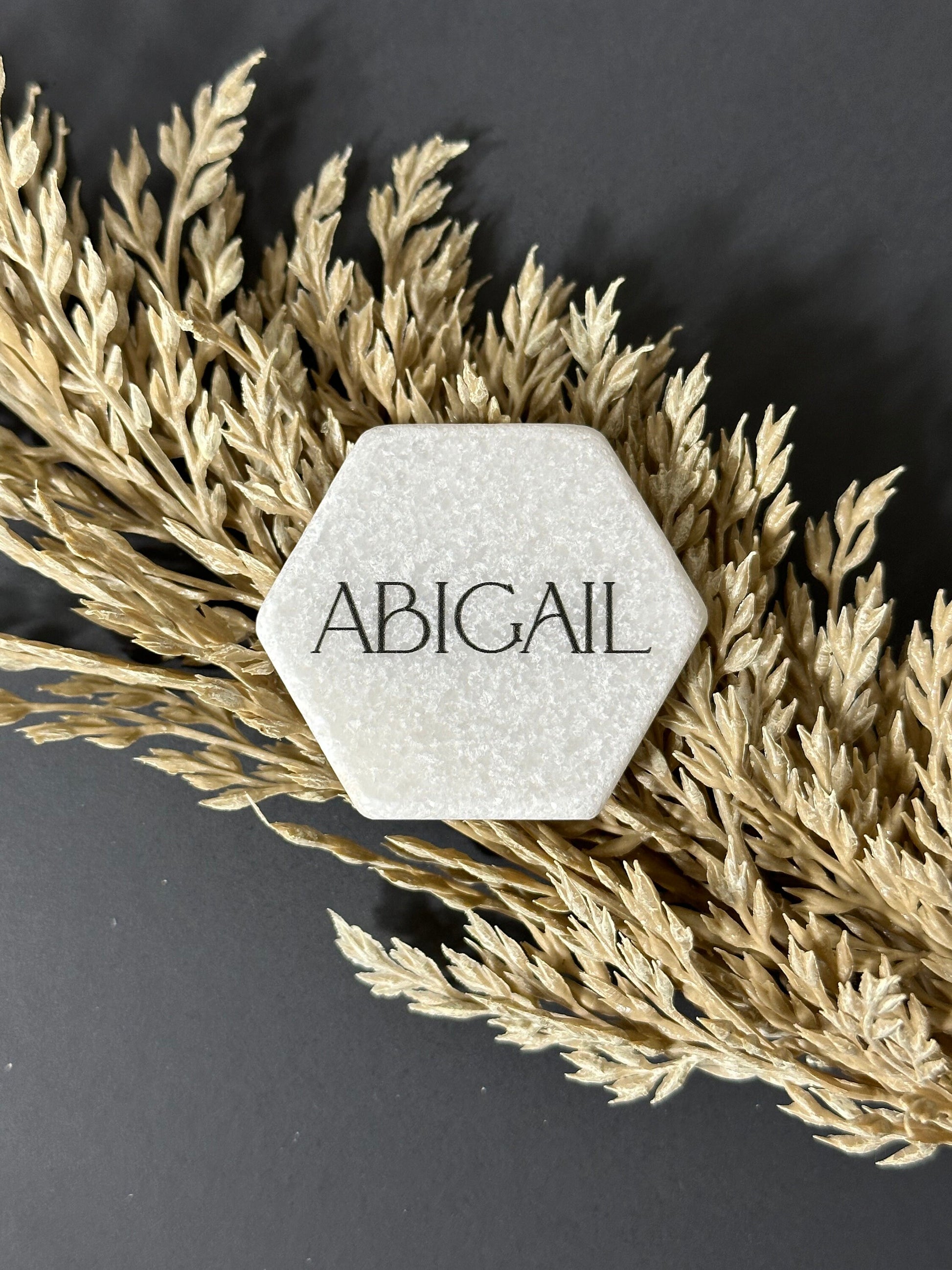 Mable Stone Acrylic Place Card Settings - Hexagon , Stone place names, Wedding place names, wedding place card settings