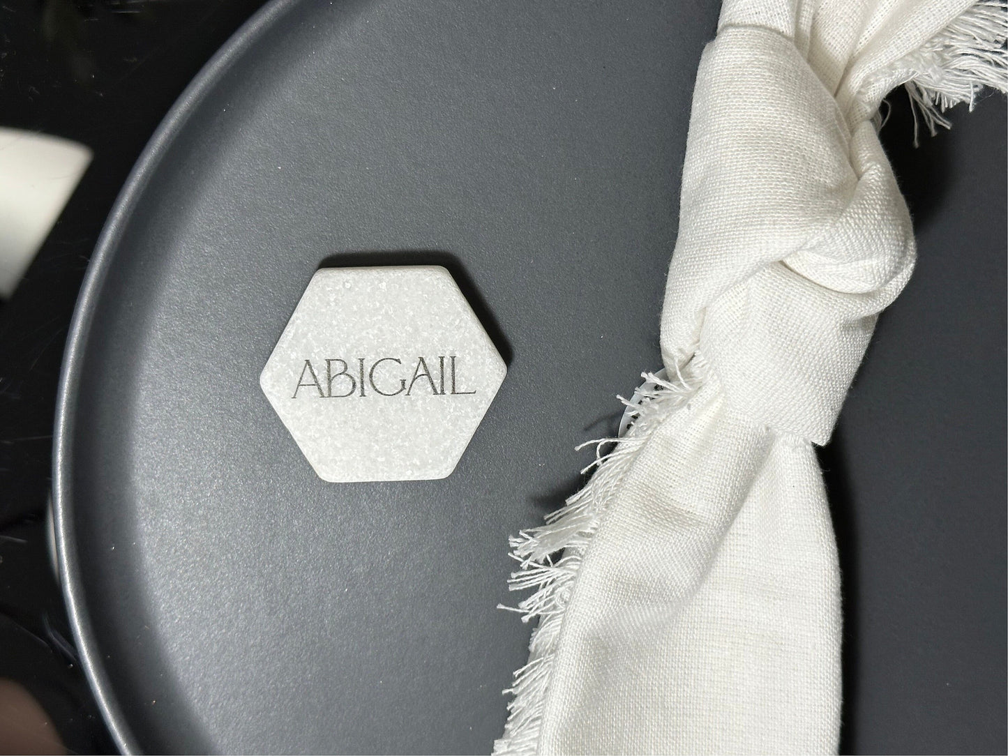 Mable Stone Acrylic Place Card Settings - Hexagon , Stone place names, Wedding place names, wedding place card settings