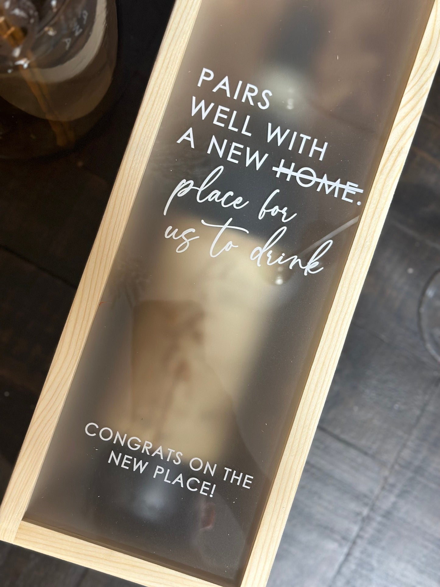 Personalized Wood Wine Box with Acrylic Lid | Housewarming Gift | Realtor Gift | New Home | Custom Closing Gift