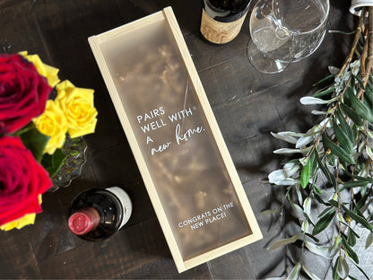 Personalized Wood Wine Box with Acrylic Lid | Housewarming Gift | Realtor Gift | New Home | Custom Closing Gift