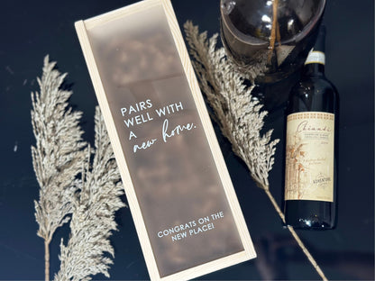 Personalized Wood Wine Box with Acrylic Lid | Housewarming Gift | Realtor Gift | New Home | Custom Closing Gift