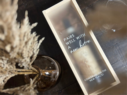 Personalized Wood Wine Box with Acrylic Lid | Housewarming Gift | Realtor Gift | New Home | Custom Closing Gift