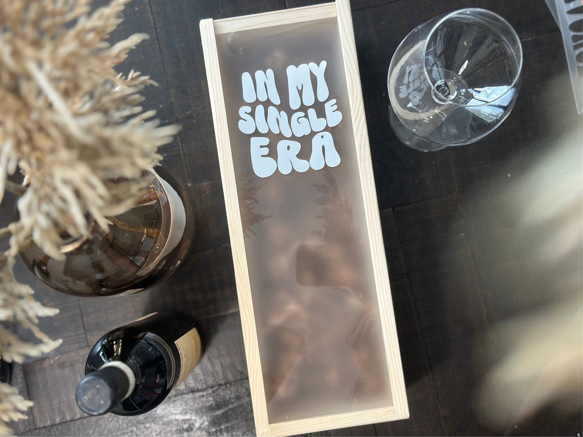 Personalized Wood Wine Box with Acrylic Lid | Divorce Gift | Era Gift | Valentines Day Gift | Galentines Day | Single Era | Thank U, Next