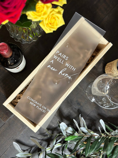 Personalized Wood Wine Box with Acrylic Lid | Housewarming Gift | Realtor Gift | New Home | Custom Closing Gift