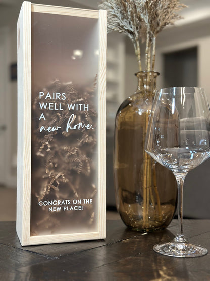 Personalized Wood Wine Box with Acrylic Lid | Housewarming Gift | Realtor Gift | New Home | Custom Closing Gift