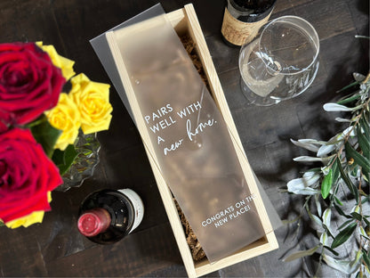 Personalized Wood Wine Box with Acrylic Lid | Housewarming Gift | Realtor Gift | New Home | Custom Closing Gift