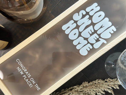 Personalized Wood Wine Box with Acrylic Lid | Housewarming Gift | Realtor Gift | New Home | Custom Closing Gift